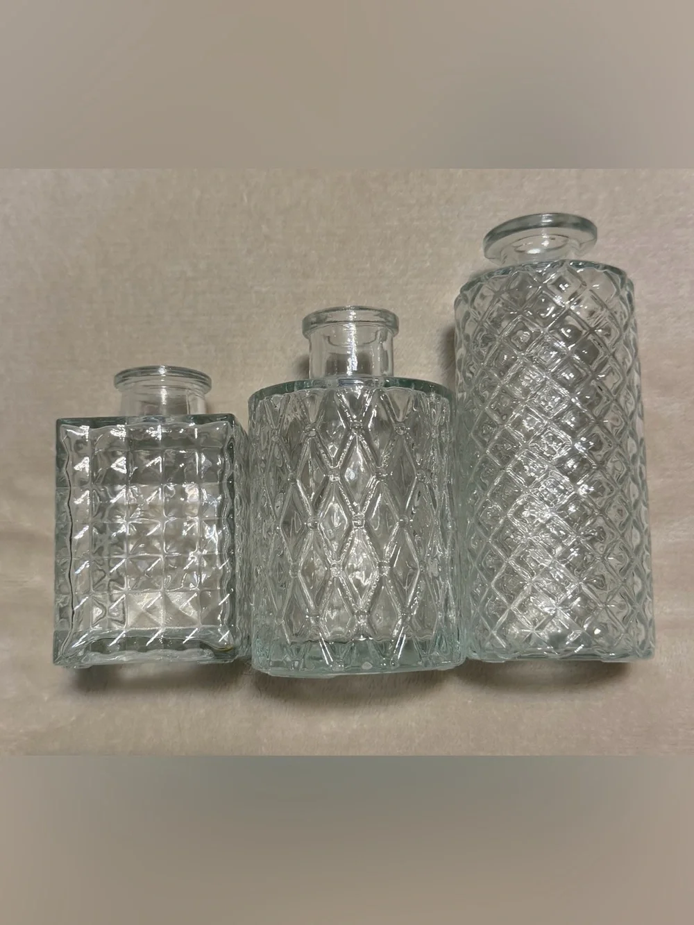 Clear Diamond-Pattern Glass Bud Vase Trio - Home Accents